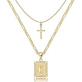 KELORIS PATH Halskette mit Initialenkreuz, 14 Karat vergoldet, quadratischer Buchstabenanhänger, Figarokette, Kreuz-Choker von A-Z, Großschmuck für Damen und Mädchen, Kette Halskette (Buchstabe K)