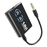 1Mii Bluetooth 5.3 Adapter Transmitter für TV Audio auf 2 Kopfhörer, 2-in-1 Bluetooth Sender Empfänger Klinke 3.5 für Stereoanlage/Flugzeug aptX Adaptive