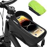 Wasserdicht Rahmentasche Fahrrad Handyhalterung Fahrradtasche Rahmen Handytasche für Smartphone bis zu 7.2 Zoll mit TPU Sensitivem Touchscreen und Regenhaube Lenkertasche Oberrohrtasche Fahrradzubehör