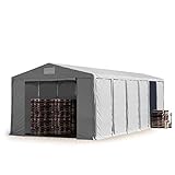 Lagerzelt Industriezelt 8x12 m Zelthalle mit 4m Seitenhöhe in grau ca. 550g/m² PVC Plane 100% Wasserdicht Ganzjahreszelt mit Reißverschlusstor