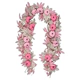 Herbstgirlande für den Außenbereich – Herbst-Rosa Ahorn-Kürbiskranz, Innendekoration, 1,7 m, realistischer Kranz, Erntedankfest, Dekoration für Urlaub, Party, Outdoor, Innenbereich, Fenster, Ernte