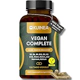 KUINEA® Vegan Complete – Vitamin B12 + D3 + K2 + B-Komplex + Zink, Eisen, Jod, Selen, Kalium – Multivitamin hochdosiert – 120 vegane Kapseln – 4 Monats-Vorrat