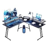 HLONONE Gaming Tisch 130 × 130cm, Gaming Schreibtisch, Stabiler L-förmiger PC Ecktisch, Leicht zu installierender Eckschreibtisch Mit Monitorständer, Computertisch für Büro, Arbeitszimmer, Schwarz