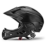 Fahrradhelm Kinder Jungen Mädchen 52-58 Integriert Kinderhelm mit Abnehmbarem Kinnschutz und Visier, Fullface Helm für Fahrrad Downhill Skateboard Roller Scooter BMX,Schwarz