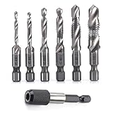 6 teilig Alrens Kombi Gewindebohrer M3-M10, HSS Bohrer für Aluminium Holz Kunststoffe, 1/4'' Sechskantschaft, Kurzer Maschinengewindebohrer