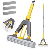 MASTERTOP Bodenwischer,Schwamm Wischmop Set mit 3 PVA Schwamm Kopfe,Saugfähig Schwamm Mop,Wischmopp mit Auswringfunktion für Reinigung Fliesen,Laminat,Hartholz, Marmorboden