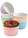 6 Souffle Förmchen aus Keramik - Backofenfest - 200 ml - 9 cm - Stapelbar - Mit Antihaftbeschichtung