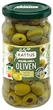 Kattus - Grüne Hojiblanca Oliven ohne Stein - verzehrfertige, entsteinte spanische Oliven, eingelegt in pikanter Salzlake, für Salate, Pasta und Co. - 340 g im Glas