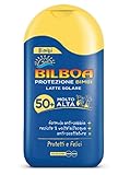 Bilboa, Kinder Sonnenmilch mit LSF 50+ – Sonnenmilch ohne Alkohol – Formel Anti-Sand, wasserdicht und Anti-Verbrühungen – Dermatologisch getestet – 200 ml
