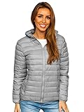 BOLF Damen Übergangsjacke Steppjacke mit Kapuze Daunenjacke Reißverschluss Sportjacke Zip Wärme Freizeit Outdoor Basic Casual Style M23036 Grau M [D4D]