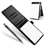 Cobee Taschennotizbuchhalter mit Stift, Mini Notizblock aus Leder Memobuch kleines tragbares Notizbuch mit Metallstift für Büros Schulen Restaurants (Schwarz)