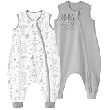 Yoofoss 2er Pack Baby Schlafsack Sommer mit Füßen 100% Baumwolle Sommerschlafsack 0.5 Tog Babyschlafsack mit Beinen Schlafstrampler 80 cm für Neugeborene Jungen Mädchen 18-36 Monate