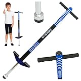 Merkan Pogo Stick, Jump Stick, Springen, Muster für Kinder, Jungen und Mädchen, Lenker aus Weichschaum, 5+, bis 70 kg (Schwarz/Blau)