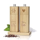 ELBFUCHS® Salz und Pfeffermühle Holz Groß [NEU] Liebevolles 2-er Set Pfeffer und Salzmühle mit Keramikmahlwerk | Ideal für Hölzerne Hochzeit Geschenk Einzug, Polterabend