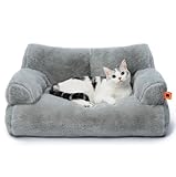MEWOOFUN groß Katzenbett kleines Hundesofa Flauschig und waschbar Katzensofa Hundebett für Katzen, weich Katzenbett katzencouch mit Rutschfester Unterseite, Grau 66x48cm