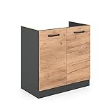 Vicco Spülenunterschrank R-Line, Goldkraft Eiche/Anthrazit, 80 cm ohne Arbeitsplatte