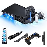 NexiGo PS5 Horizontal Stand with Charging Station for PS5 and Edge Controllers, Silent Cooling Fan with Adjustable Speed, [Auto Power On/Off], Compatible with PS5 Disc & Digital Editions, Black