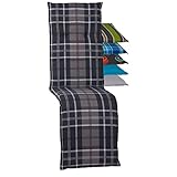 Beo Relaxsessel Auflage UV-beständig Barcelona | Made in EU nach Öko-Tex Standard | Waschbare Relaxstuhl Auflage mit Gummi-Halteband | Atmungsaktive Liegestuhl Auflage in Grau-Anthrazit Kariert