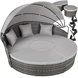 tectake® Lounge Muschel Sonneninsel - Sonnenliege 2 Personen und mehr, multifunktionales Balkon Möbel, Outdoor Gartenliege wetterfest, inkl. Sitz- und Rückenkissen - grau/hellgrau