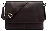 LEABAGS Leder Umhängetasche Herren & Damen I Echtleder Laptoptasche bis 15 Zoll I Messenger Bag mit Schultergurt I Schultertasche I Arbeitstasche I Tragetasche I Handtasche I Dark Coffee