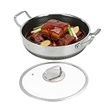 Auflauf Mit Deckel,Antihaftbeschichtung Doppelgriffe Edelstahl Küchenutensilien Mit Deckel - Backofenfeste Bratpfanne,Für Home Restaurant Camping Backen Braten Rühren Braten Omelett Fisch Eier P