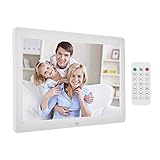 12 Zoll Digitaler Bilderrahmen LED 1080p HD Wecker Musik Movie Player mit Fernbedienung Geschenk für Geburtstag, Hochzeit(Weiß)