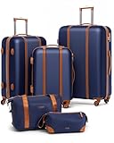 FERGÉ 5-teiliges Gepäckset MILANO Hartschale - 3-teiliges Kofferset inkl. Reisetasche und Kulturbeutel 4 Rollen 100% ABS blau