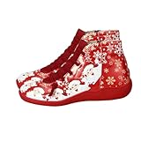 ORFOFE Xmas Short Boots Damen Kurzschaft Stiefel Rutschfest Kunstleder Rot Winterstiefel Casual Schuhe für Herbst Weihnachten Party Bühne