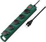 Brennenstuhl Super-Solid SL 554 Garten-Steckdosenverteiler/Outdoor Steckdosenleiste für den Einsatz im Garten (Mehrfachsteckdose 5-Fach, 5m Kabel, mit Schalter, IP54) grün