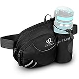 WATERFLY Gürteltasche Bauchtasche mit Flaschenhalter Damen und Herren, Atmungsaktiv Sport Hüfttasche für Laufen Radfahren Camping Klettern Reisen Wandern Joggen Hundetraining Schwarz