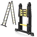 Sonnewelt 5M (2,5+2,5) Teleskopleiter, Rutschfester Aluminium Stehleiter, 150 kg/330 Pfund Belastbarkeit Ausziehbare Leiter, Aluminiumleiter mit Tragegriff, Mehrzweckleiter