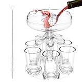 Volumoon Schnapsglas Spender mit 6 Schnapsgläser, Shot Gläser Getränkespender, Acryl berührungsloser Party Getränkespender Likörspender und Halter Schnapsausgießer für Getränke Cider Likör Cocktail