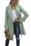 Loalirando Damen Trenchcoat Zweireiher Langer Mantel Klassische Herbst Frühling Jacke Winddichter Mantel (Grün, S)