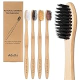 FINEVERNEK 4 Pack Bambus Zahnbürsten,Holz Bambus Zahnbürsten Nachhaltige Holzzahnbürste Biologisch BPA-freie Biologisch Abbaubar,Umweltfreundlich,Vegan,Unabhängige Verpackung Bambu Zahnbürsten Set