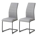 KHG 2er Set Schwingstuhl, Küchenstuhl Grau, Polyester Flachgewebe, Gestell pulverbeschichtet schwarz inkl. Fußbodenschoner, Esszimmerstuhl bis 110 kg Belastbar