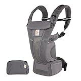 Ergobaby Omni Breeze Babytrage für Neugeborene ab Geburt bis 20kg, 4 Positionen SoftFlex Mesh Ergonomische Babybauchtrage Rückentrage Baby-Tragetasche, Graphite Grey