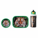 Mepal - Lunch-Set Campus - Lunchset für Kinder mit Pop-Up Trinkflasche, Lunch Box & Fruchtbox - Pausen-Set für die Schule oder Unterwegs - Spülmaschinenfest & BPA-frei - Wild Tiger