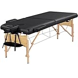 Yaheetech Mobile Massagelige 2 Zonen Massagetisch Höhenverstellbare Massagebank mit Holzfüßen und Tragetasche Klappbare Kosmetikliege 70 cm Breit, Schwarz