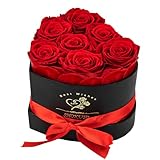 7 Stück Ewige Rosen in Herzbox - 100% echte Rosen - Ewige Blumen-Geschenkbox Geschenke für Frauen zum Valentinstag, Muttertag, Weihnachten, Geburtstag, Hochzeitstag (Rot)