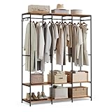 SONGMICS Kleiderschrank offen, Kleiderständer, Garderobenständer, Garderobe mit Kleiderstange, Ablagen, abnehmbare Haken, 40 x 141 x 180 cm, vintagebraun RGR005B01