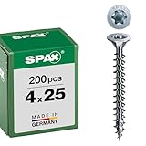 SPAX Universalschraube, 4,0 x 25 mm, 200 Stück, T-STAR plus, Senkkopf, Vollgewinde, 4CUT, WIROX A3J, 1191010400253
