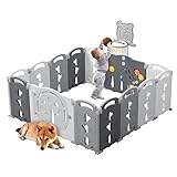 YOLEO Laufstall Baby Faltbar Activity Center Kinder Laufgitter XXL14 Paneele für Baby und Kleinkinder Wohnzimmer und Outdoor Kunststoff Zaun BPA frei (Blatt-14Stück Grau)