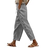 Hose Damen Sommer 7/8 Freizeithose Schlupfhose Sommerhosen Damen Boho Ethno Blumenmuster Muster Strand Sommerhose Damen Hose Sommer Leicht Leichte Mit Taschen Dünn Yogahose Elegante Hose Damen