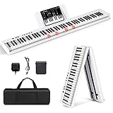 COSTWAY 88 Tastatur Elektroklavier faltbar, Digitale Keyboard tragbar (128 Rhythmen, 128 Töne und 20 Demos) Digitalpiano Set für Kinder und Erwachsene (Weiß)