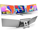Dualer Bildschirm aus Aluminiumlegierung, 15,6 Zoll Triple-Monitor, Type-C/USB 2.0, für 12-16 Zoll Laptops, klappbar, mobiler Multi-Monitor, 360° drehbar, Ein-Kabel-Anschluss, FHD1080P IPS-Panel
