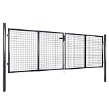 Homgoday Mesh-Gartentor Doppelflügeltor Doppeltor Gartentür Zauntor Hoftor Zauntür Gartenpforte Einfahrtstor Metalltor Einzeltor Hoftür Tor mit 3 Schlüssel Verzinkter Stahl 289 x 100 cm Grau