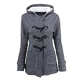 StarTreene Übergroße warme Overcoats für Damen, Button-Down-Kapuzenjacken, Herbst-Winter-Mantel, dunkelgrau, 12-14