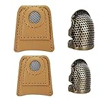 BOBOZHONG Nähen Fingerhut Set,4 PCS Fingerhut Fingerschutz (2PCS LederFingerschutz mit 2 PCS Metall Fingerhut) Retro Metall Finger Schutz Fingerhut Ring Fingerhut zum Handnähen und Handarbeiten