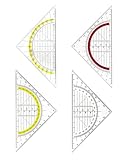 TPZORJX 4 Stück Geodreieck aus Kunststoff, Transparentes großes Dreieck-Design-Set für Studenten, Ingenieurwissenschaften, Messung, Zeichnung, Malerei, Skizze, Dreieck, Lineal, Winkelmesser
