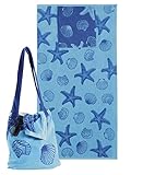 Delindo Lifestyle Frottee Strandtuch mit integrierter Schulter Tasche blau, 100% Baumwolle, Strandlaken in 90x170 cm